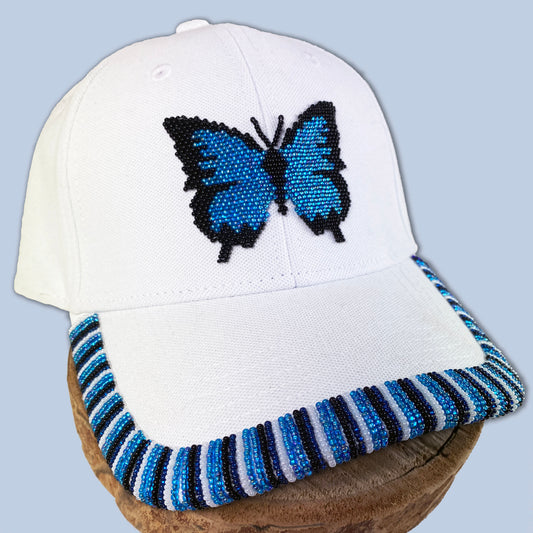 Beaded Cap - Blue Ulysses Butterfly