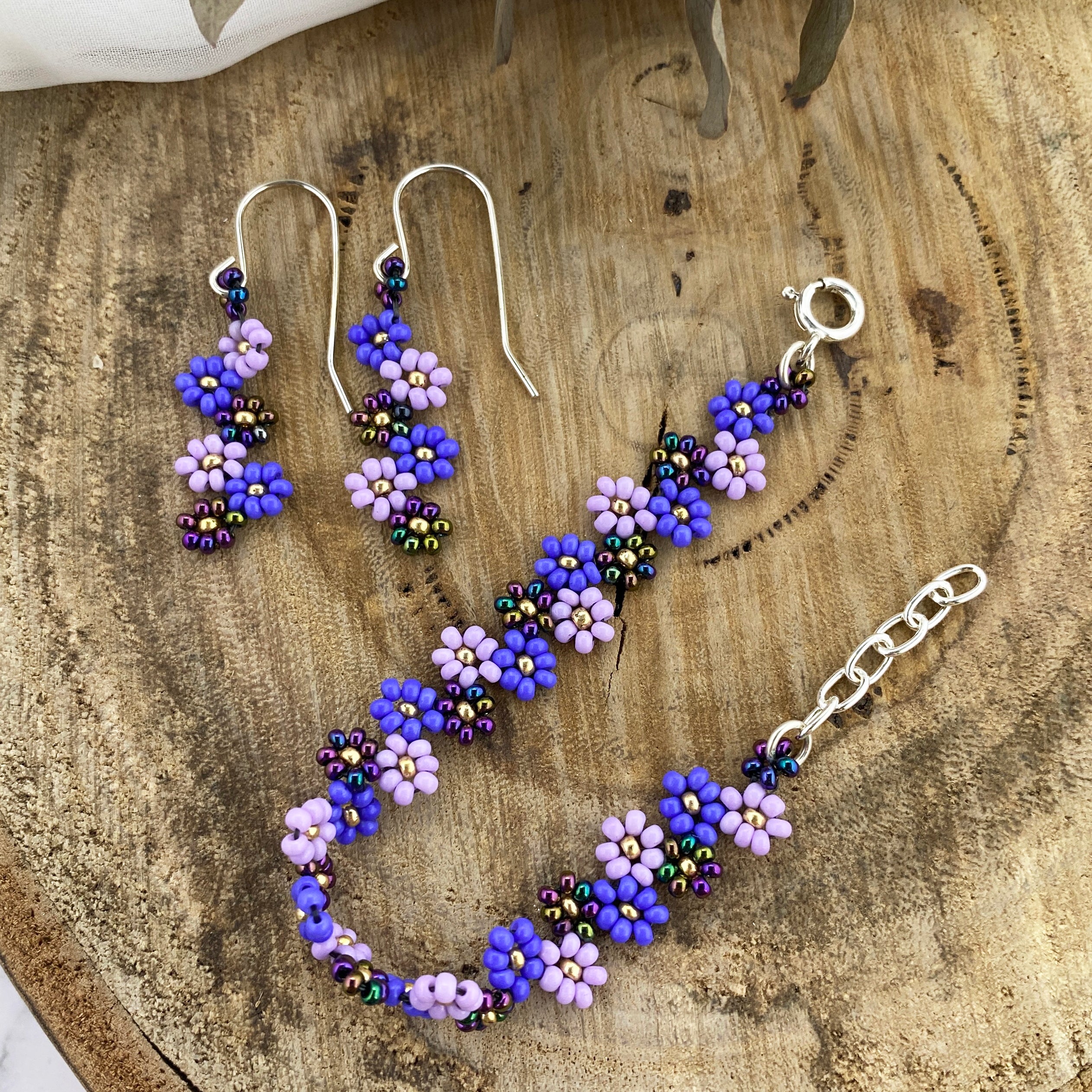 Beaded Flower Earrings Seed Bead Stud Earrings Tutorial Purple