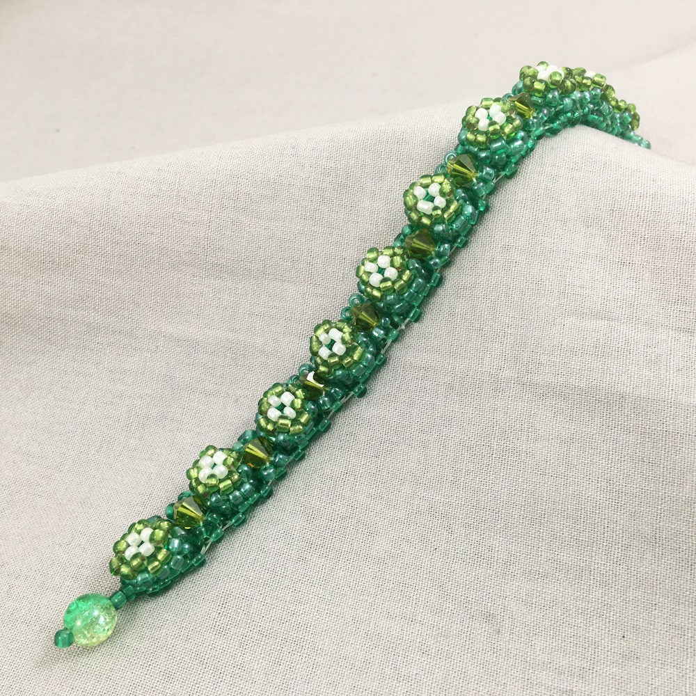 Green Chunky Beaded Bracelet with Green Crystals