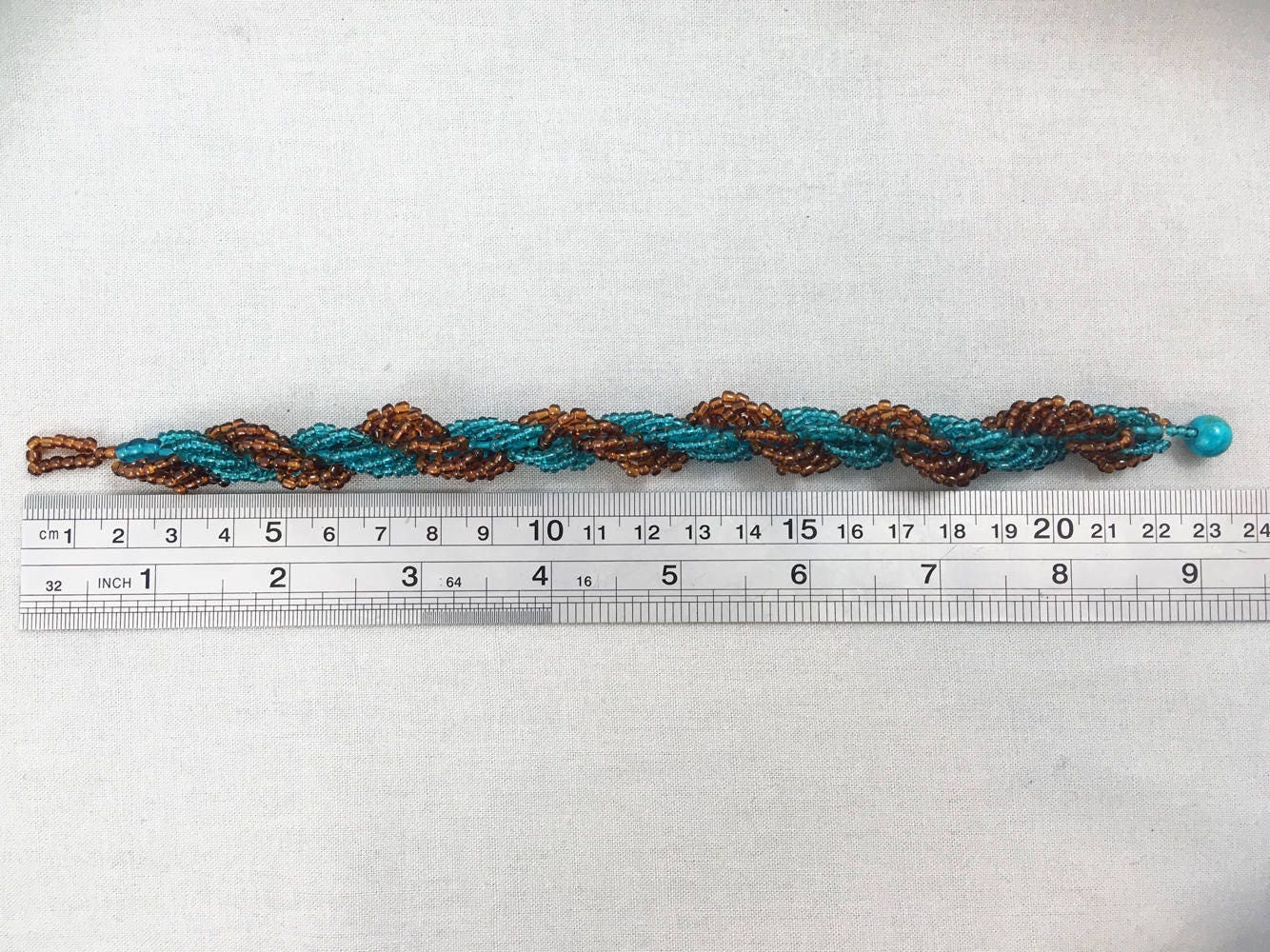 Aqua and brown spiral beaded bracelet