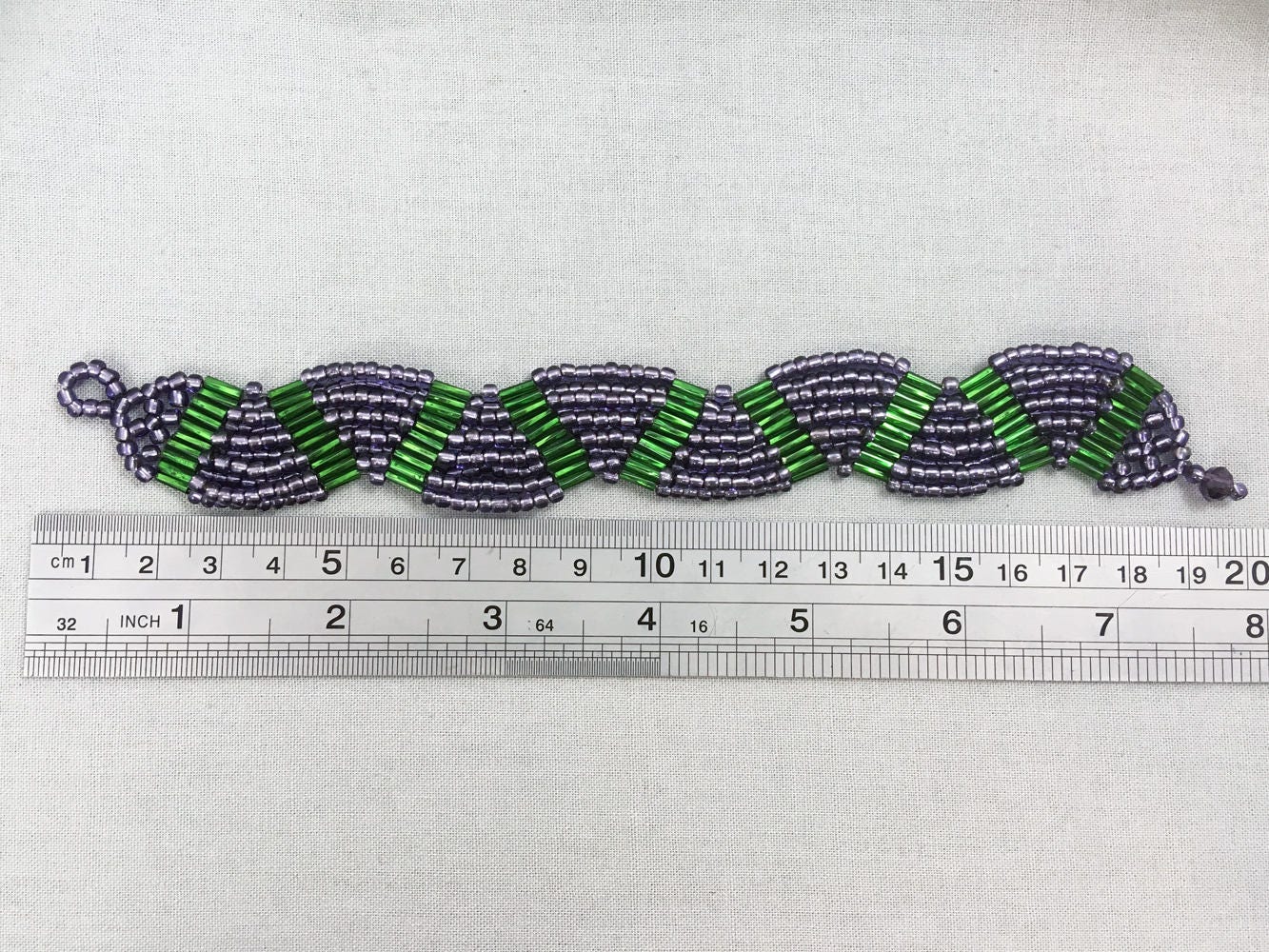 Green and Purple Wavy Beaded Bracelet