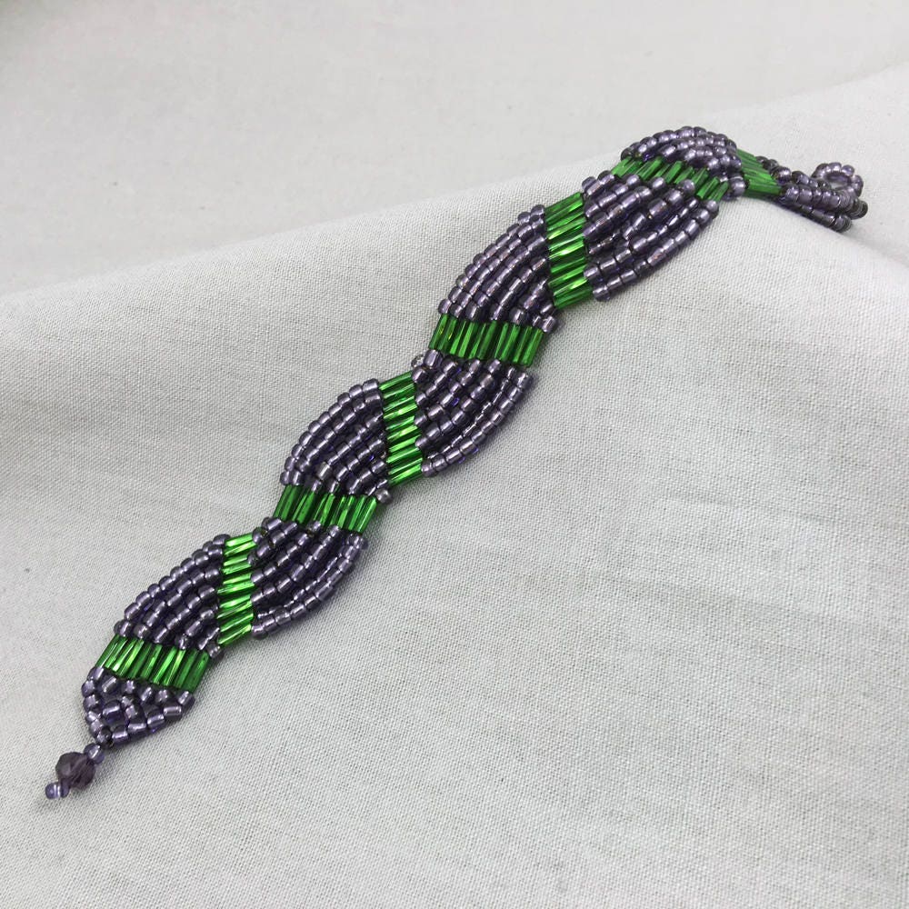 Green and Purple Wavy Beaded Bracelet