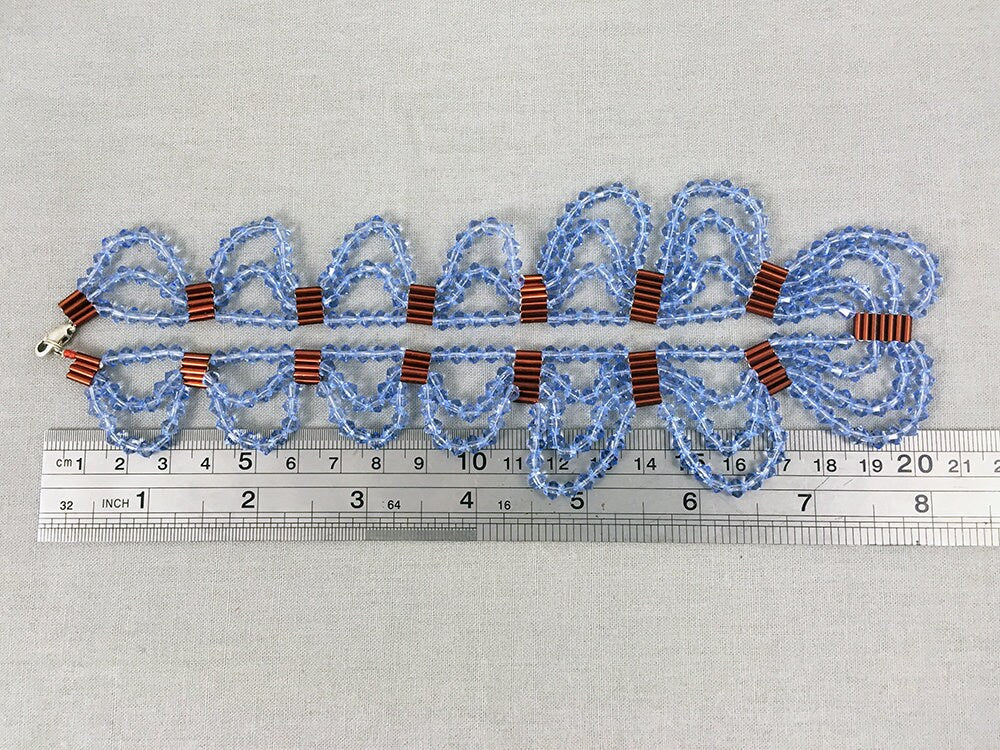Blue Crystal Beaded Necklace with red beads