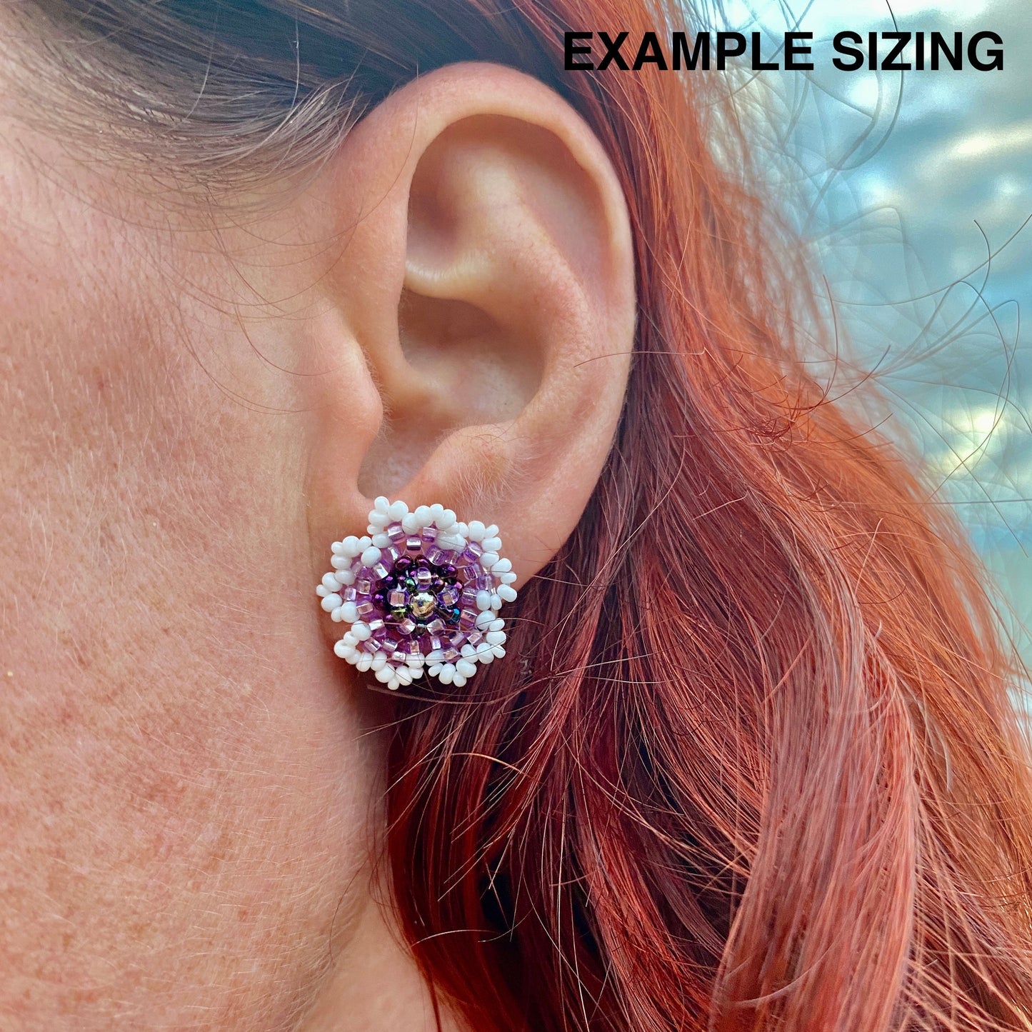 Beaded Flower Stud Earrings - yellow, black, pink, green