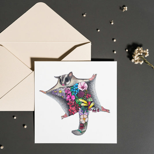 Watercolour Sugar Glider Greeting Card
