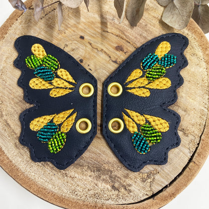 Shoe Wings - Green & Gold or Silver Butterfly