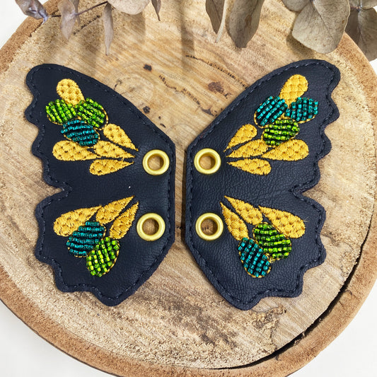 Shoe Wings - Green & Gold or Silver Butterfly