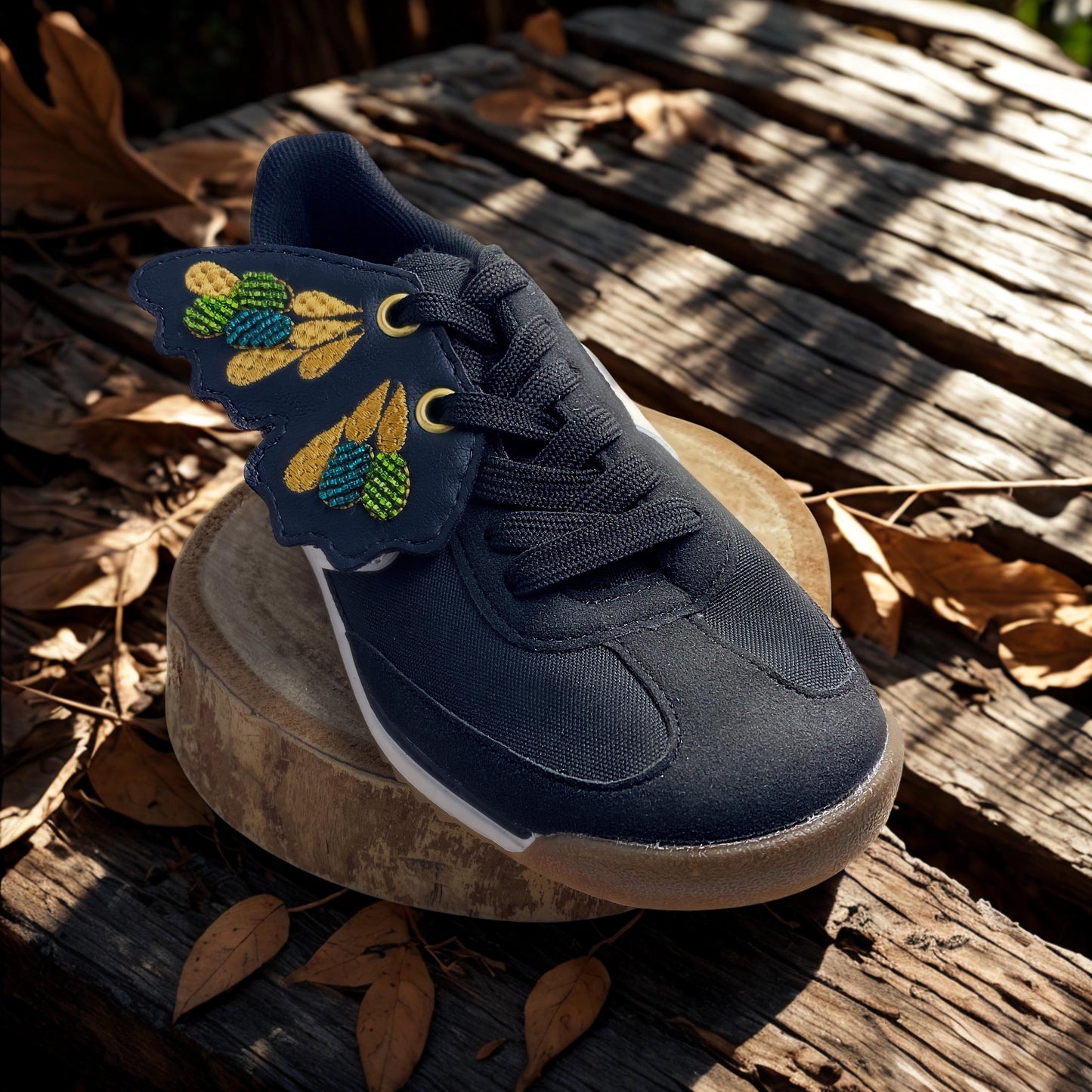 Shoe Wings - Green & Gold or Silver Butterfly