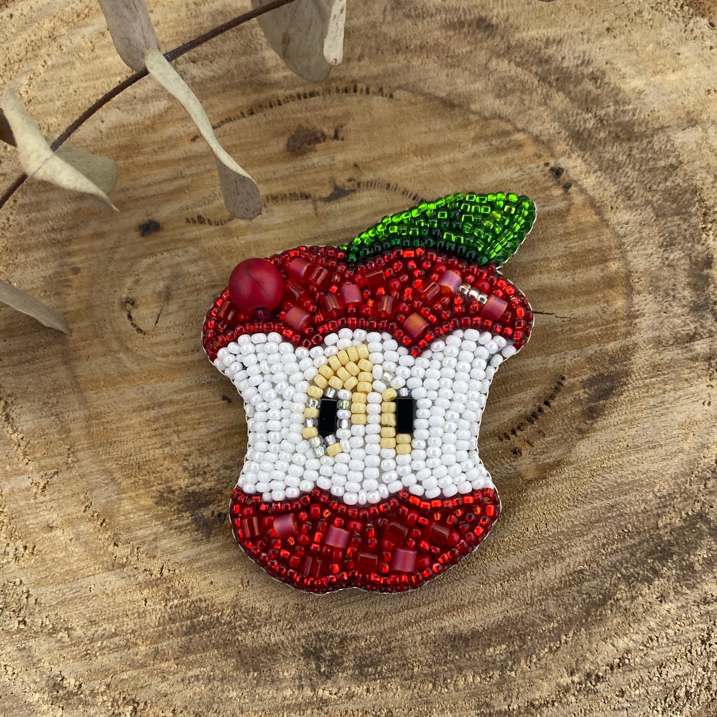 Apple Beaded Brooch