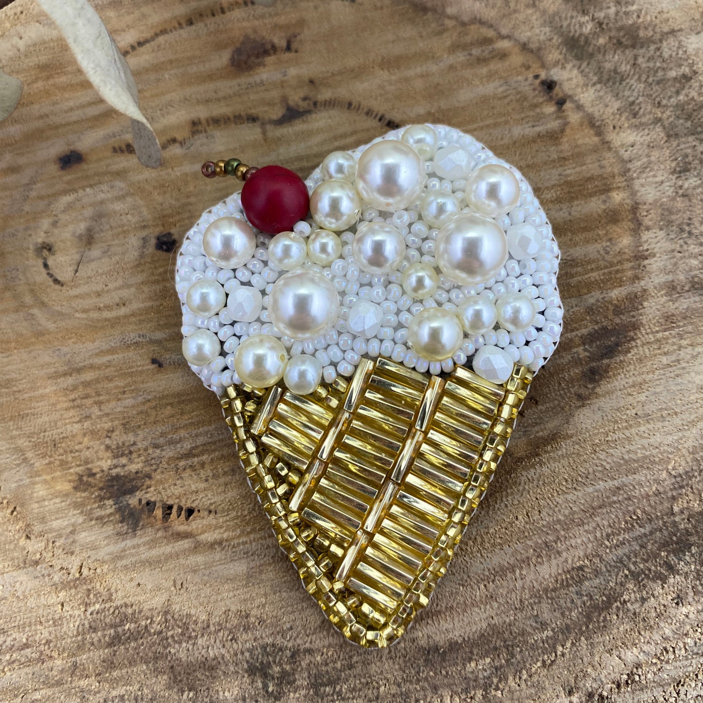 Ice Cream Beaded Brooch