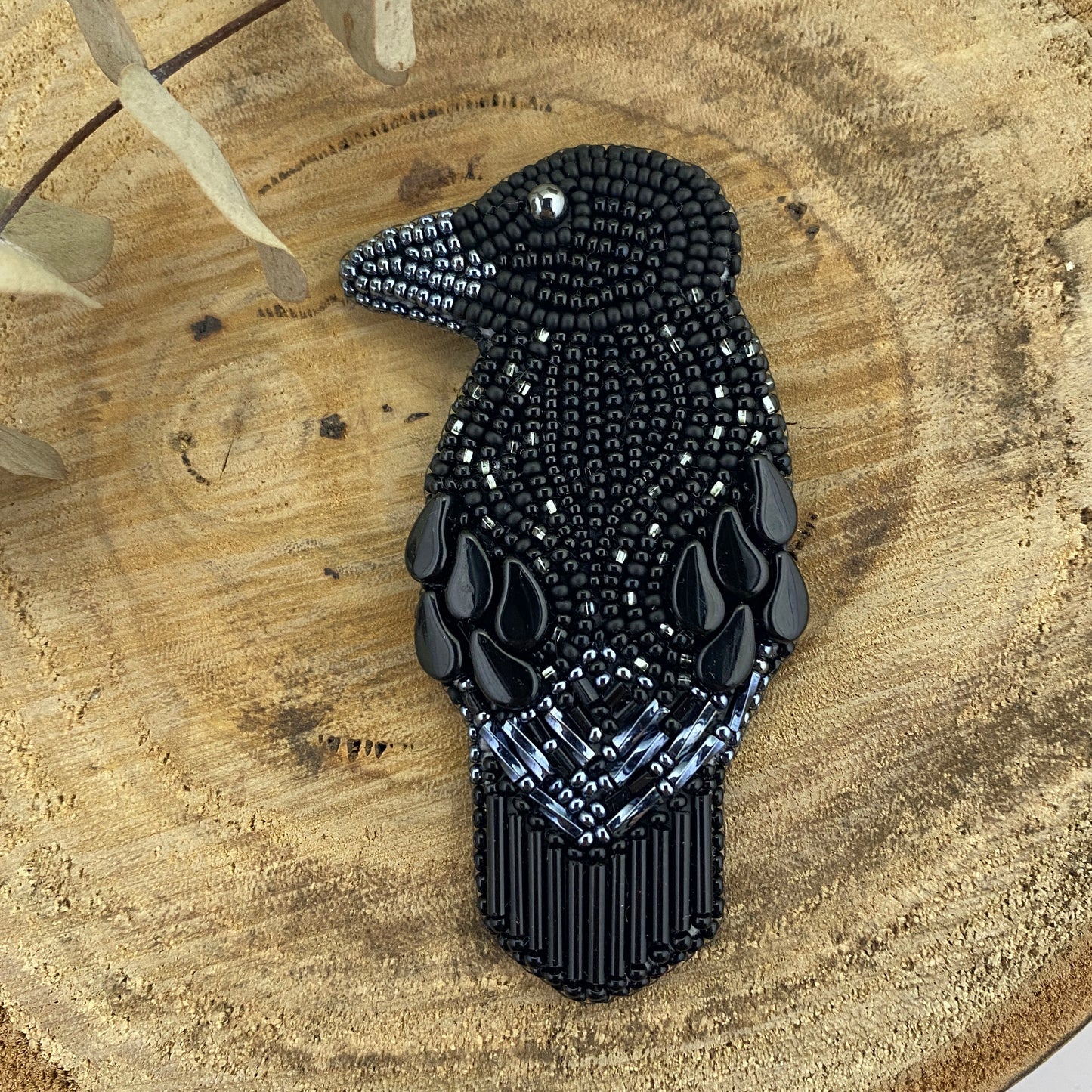 Crow Beaded Brooch
