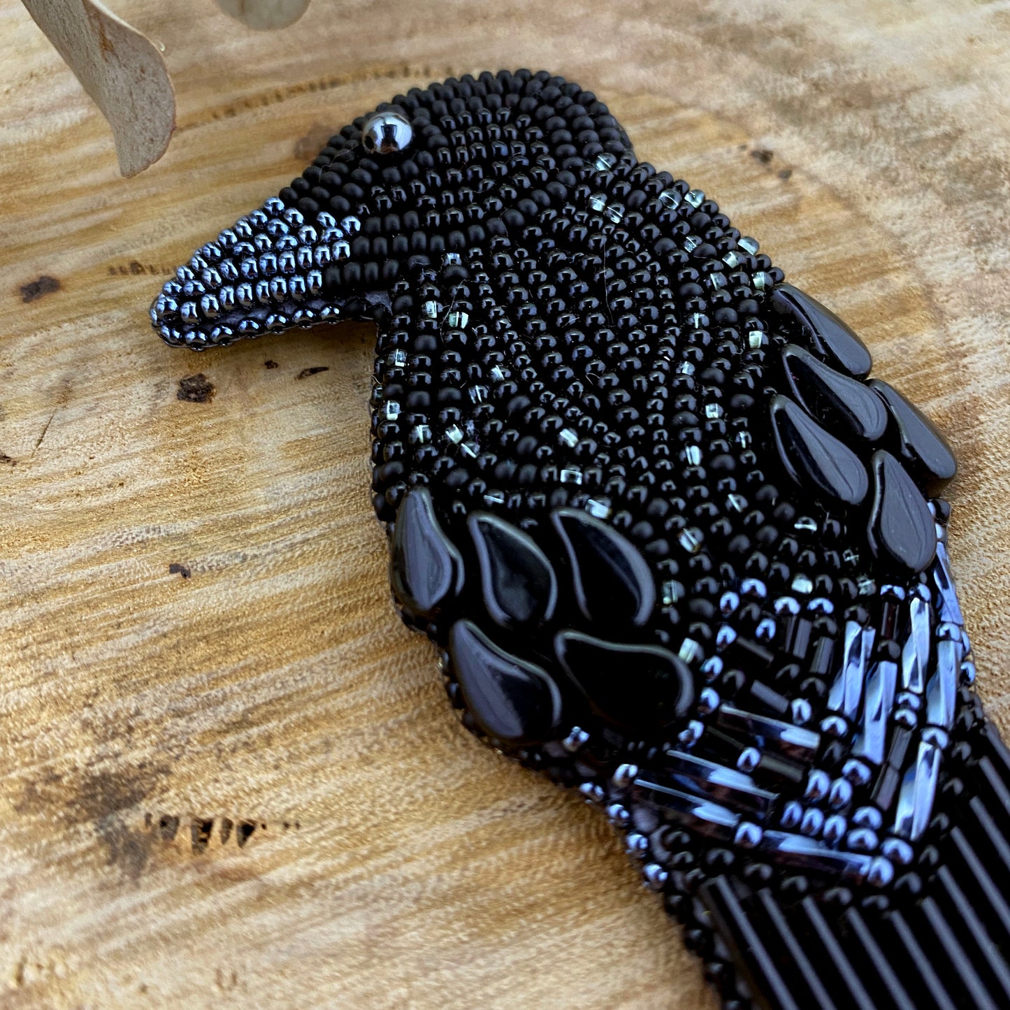 Crow Beaded Brooch