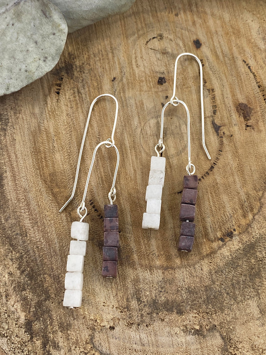 White & Purple Dangle Earrings