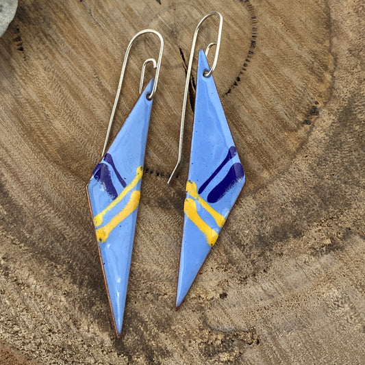 Blue Triangle Enamel Earrings
