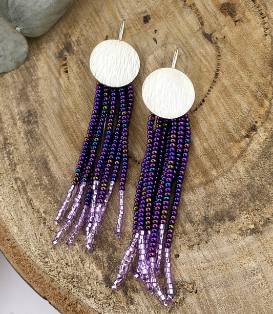 Purple Beaded Circle Earrings
