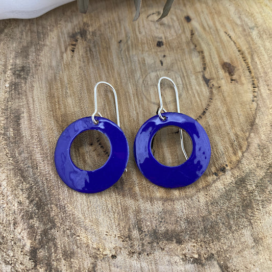 Dark Blue Circle Dangle Earrings