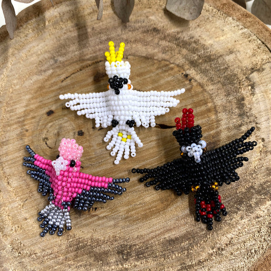 Cockatoo & Galah 3D Beaded Brooches