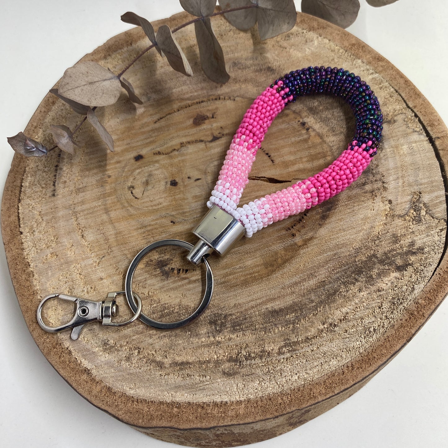 Pink Beaded Keyring