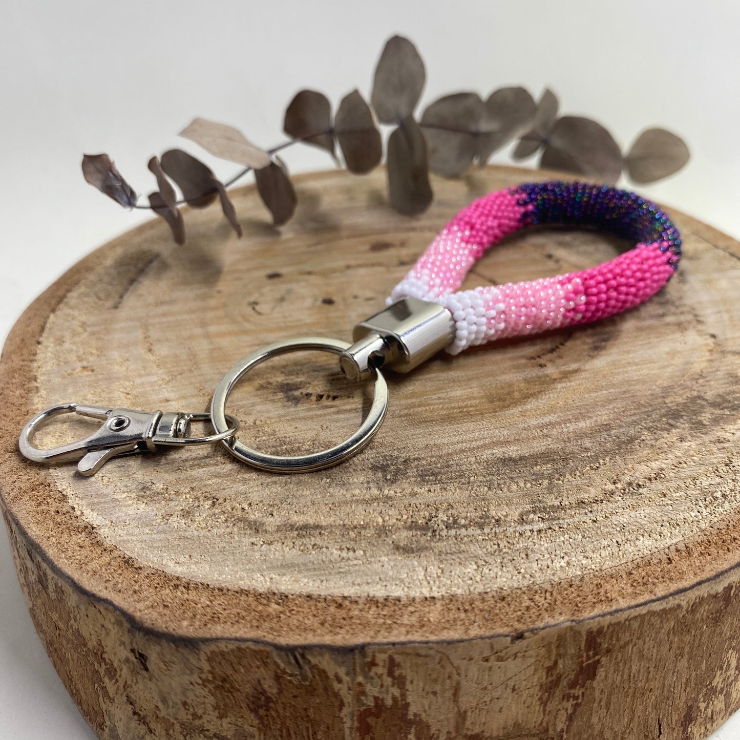 Pink Beaded Keyring