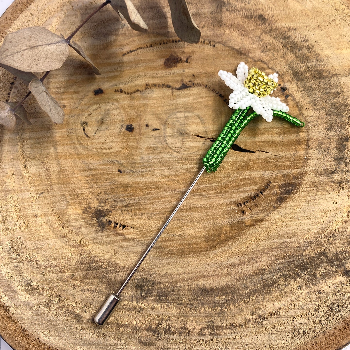 Daffodil Beaded Brooch / Hat Pin