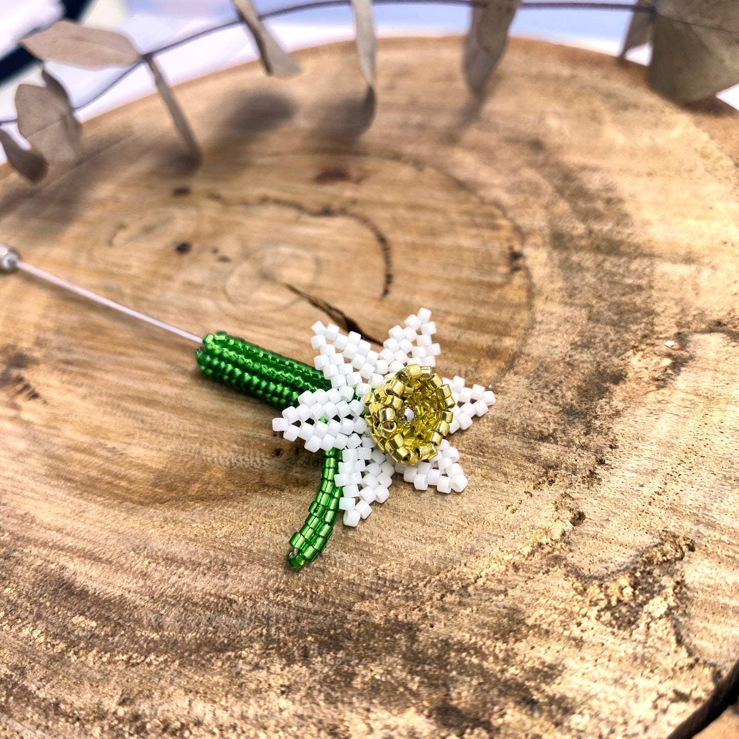 Daffodil Beaded Brooch / Hat Pin