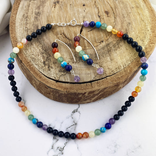 Rainbow Chakra Necklace & Earrings Set