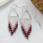 Silver Triangle with White, Pink & Red Beaded Fringe Earrings