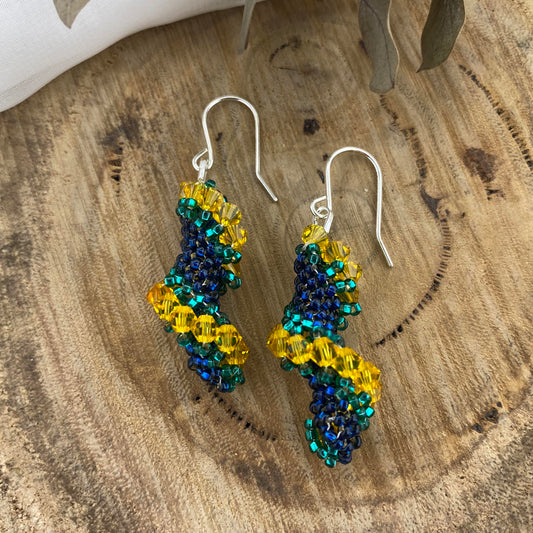 Spiral Beaded Earrings - Yellow, Blue & Green