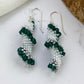 Spiral Beaded Earrings - Green, Silver & White