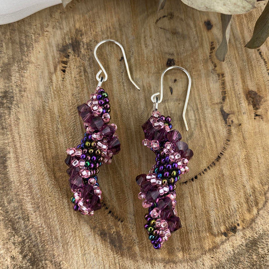 Spiral Beaded Earrings - Purple & Pink