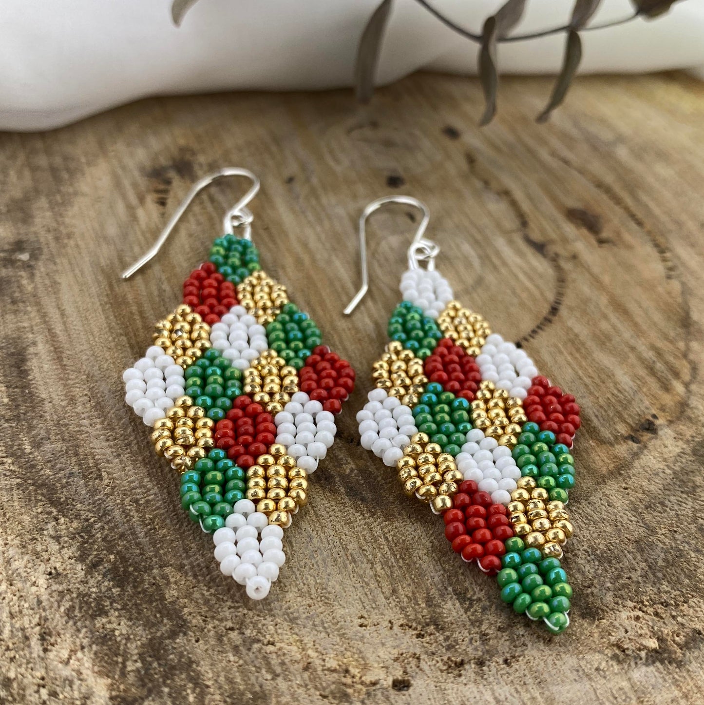 Christmas Diamond-shaped Beaded Earrings