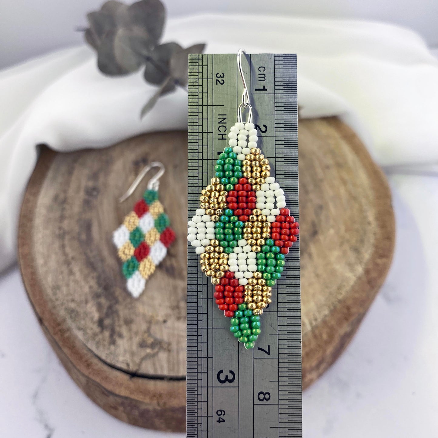 Christmas Diamond-shaped Beaded Earrings