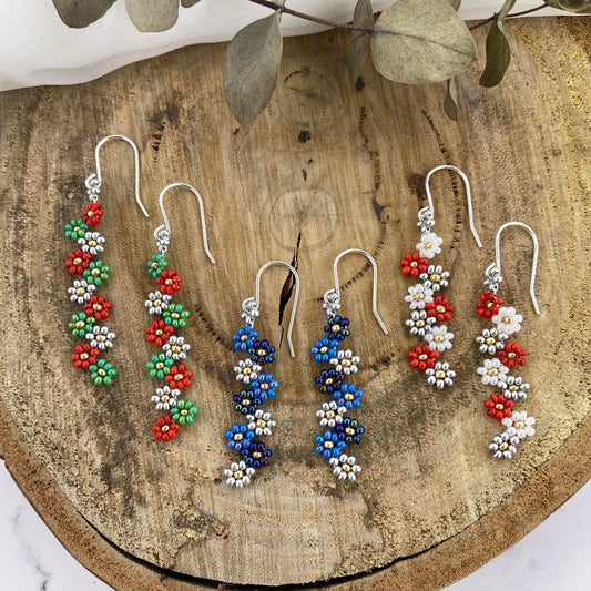 Beaded Daisy Flower Earrings