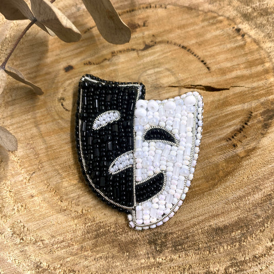 Theatrical Mask Beaded Brooch