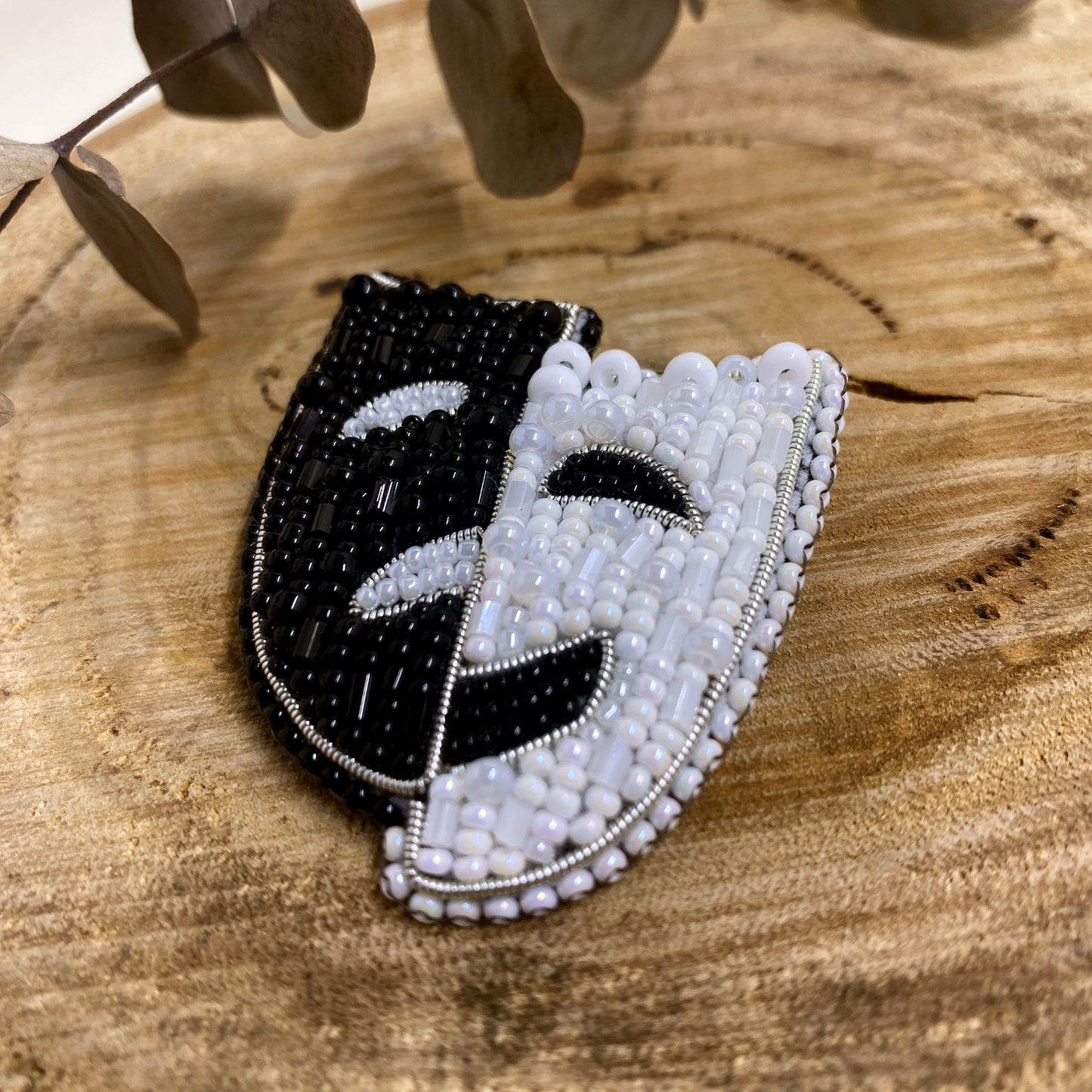 Theatrical Mask Beaded Brooch