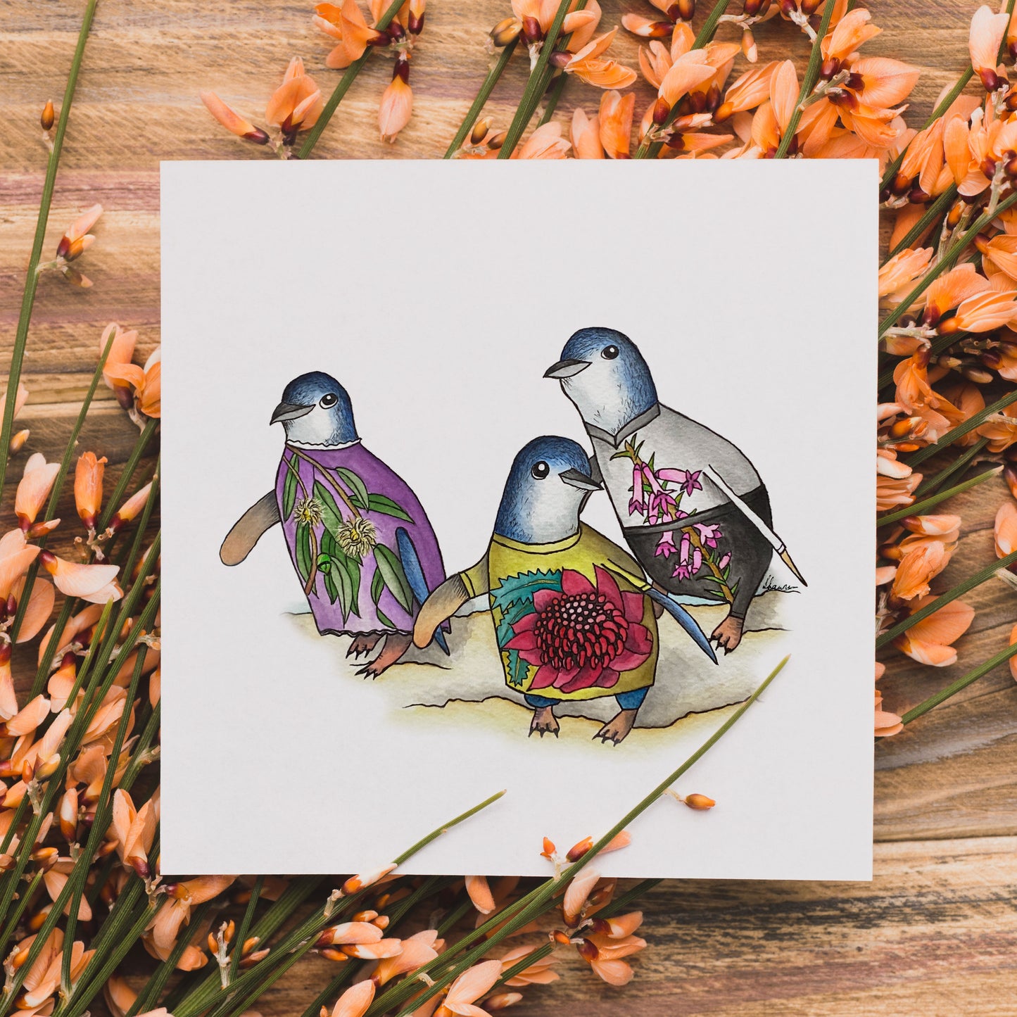 Watercolour Penguins Greeting Card
