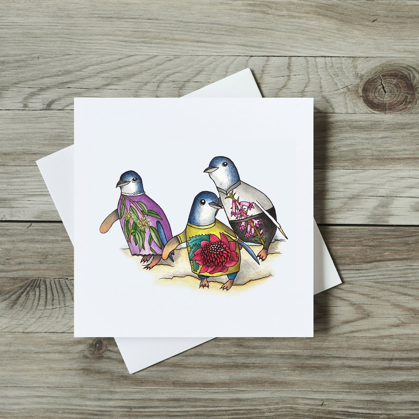 Watercolour Penguins Greeting Card