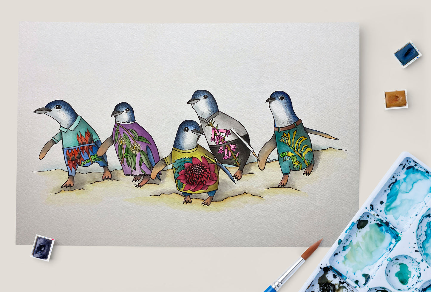 Watercolour Penguins Artwork
