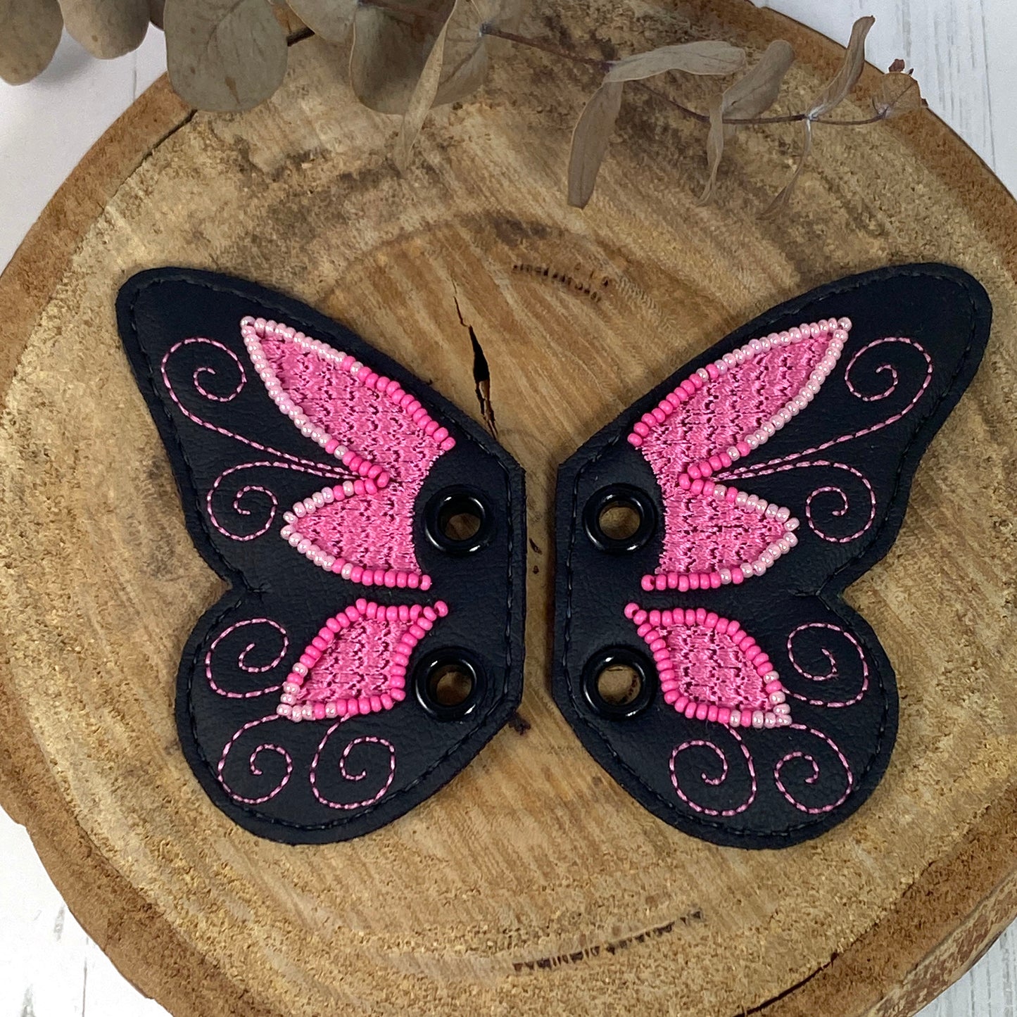 Shoe Wings - Pink and Black Butterfly
