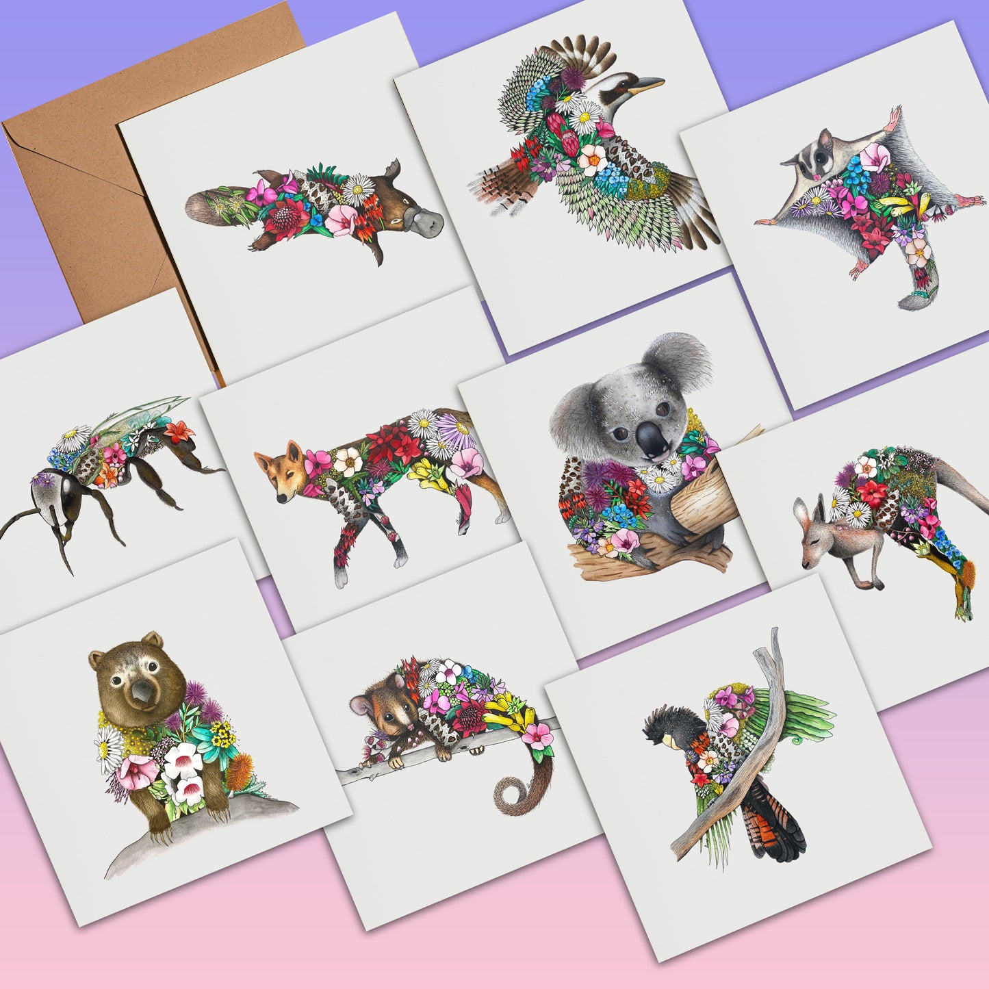 Watercolour Australian Native Animal Greeting Card Pack of 10