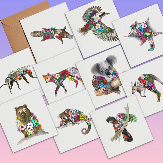 Watercolour Australian Native Animal Greeting Card Pack of 10