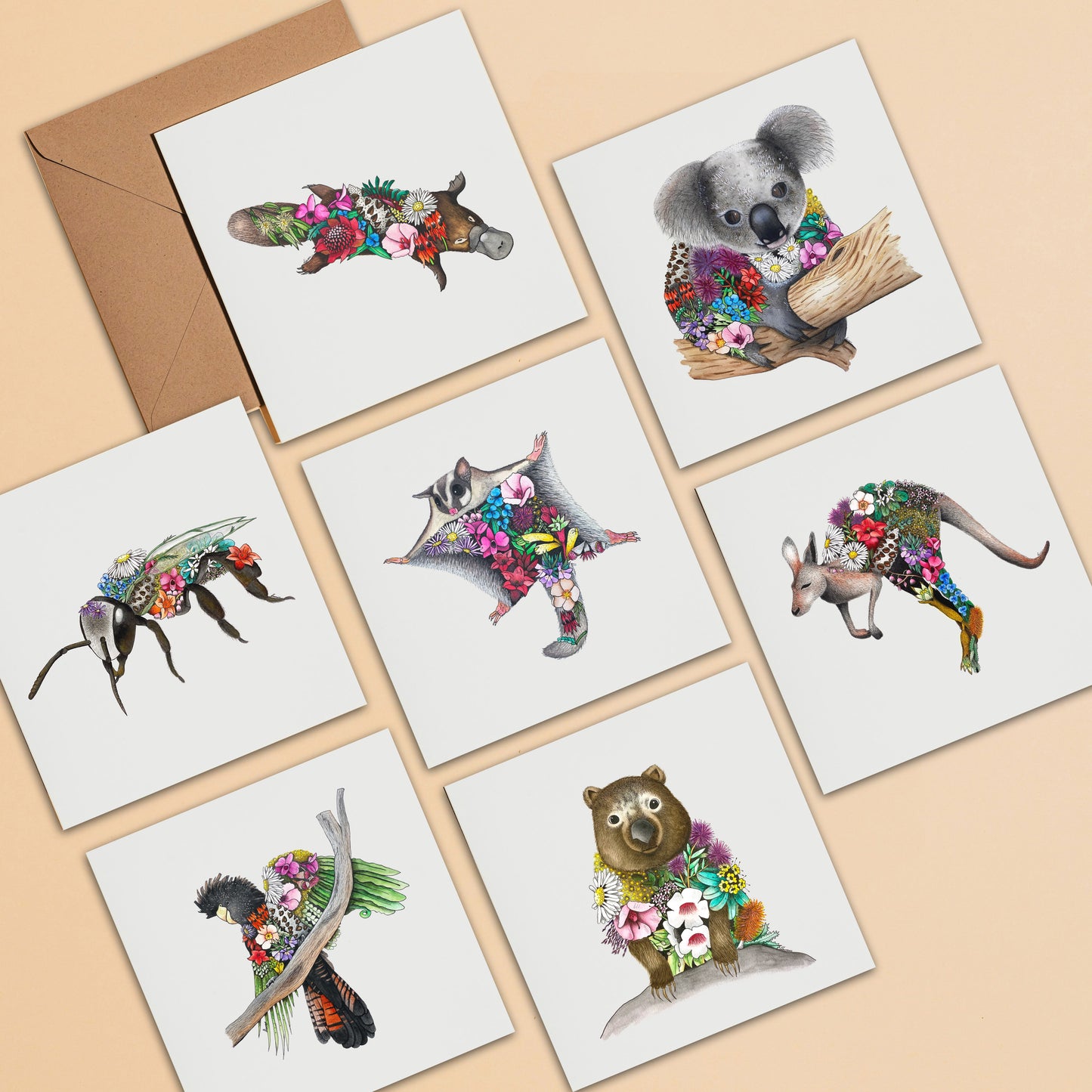 Watercolour Australian Native Animal Greeting Card Pack of 7