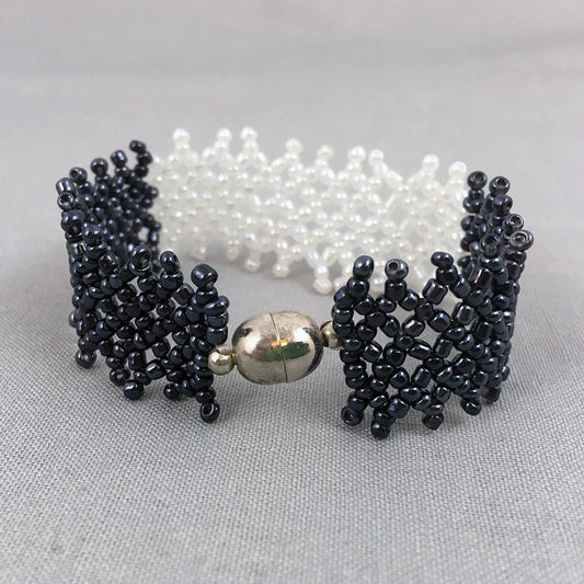 Black White Netted Beaded Bracelet