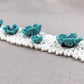 White Beaded Net Bracelet with Turquoise Beaded Flowers
