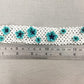 White Beaded Net Bracelet with Turquoise Beaded Flowers