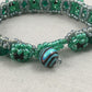 Green and Silver Chunky Beaded Bracelet with Green Crystals