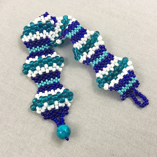 Blue & White Wavy Beaded Bracelet