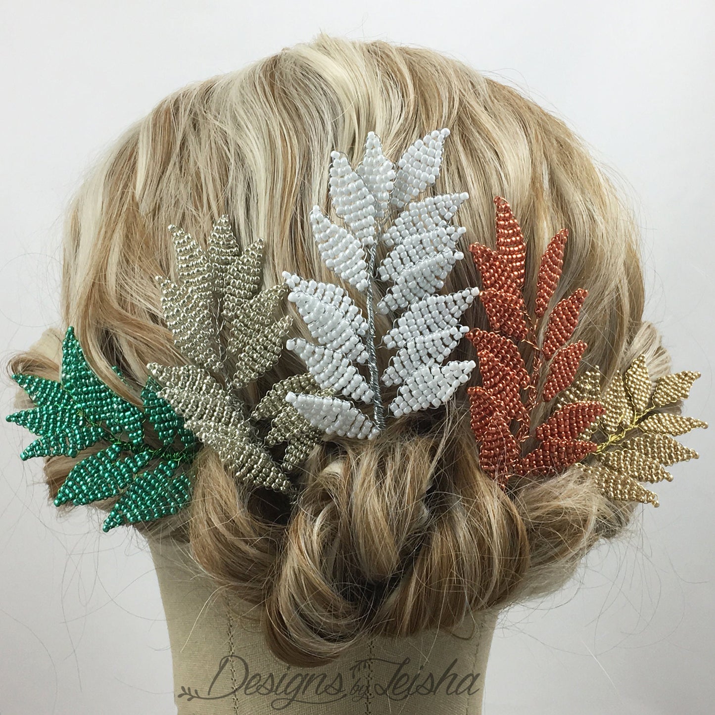 Metallic Beaded Leaves Hair Accessories