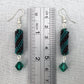 Beaded dangle earrings - diagonal stripes in green, brown, purple, black