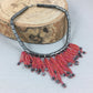 Silver and Red Beaded Necklace - short choker necklace